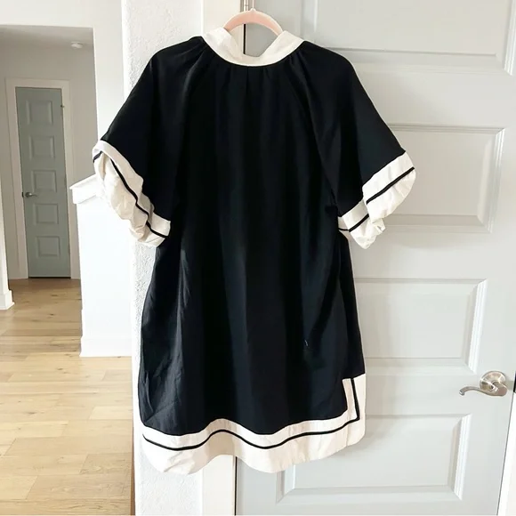 NWT Entro Linen Blend Puff Sleeve Border Dress - Picture 11 of 11